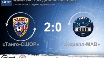 Чемпионат города по футболу 2019. «Танго-СШОР» – «Коралл-МАВ» – 2:0. Протокольные данные 03 07 2019 chmpsev 2019 tango korall 406x228 - Чемпионат города по футболу 2019. «Танго-СШОР» – «Коралл-МАВ» – 2:0. Протокольные данные