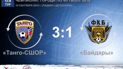 Чемпионат города по футболу 2019. 12-й тур. «Танго-СШОР» – «Байдары» – 3:1. Протокольные данные Чемпионат города по футболу 2019. 12-й тур. «Танго-СШОР» – «Байдары» – 3:1. Протокольные данные