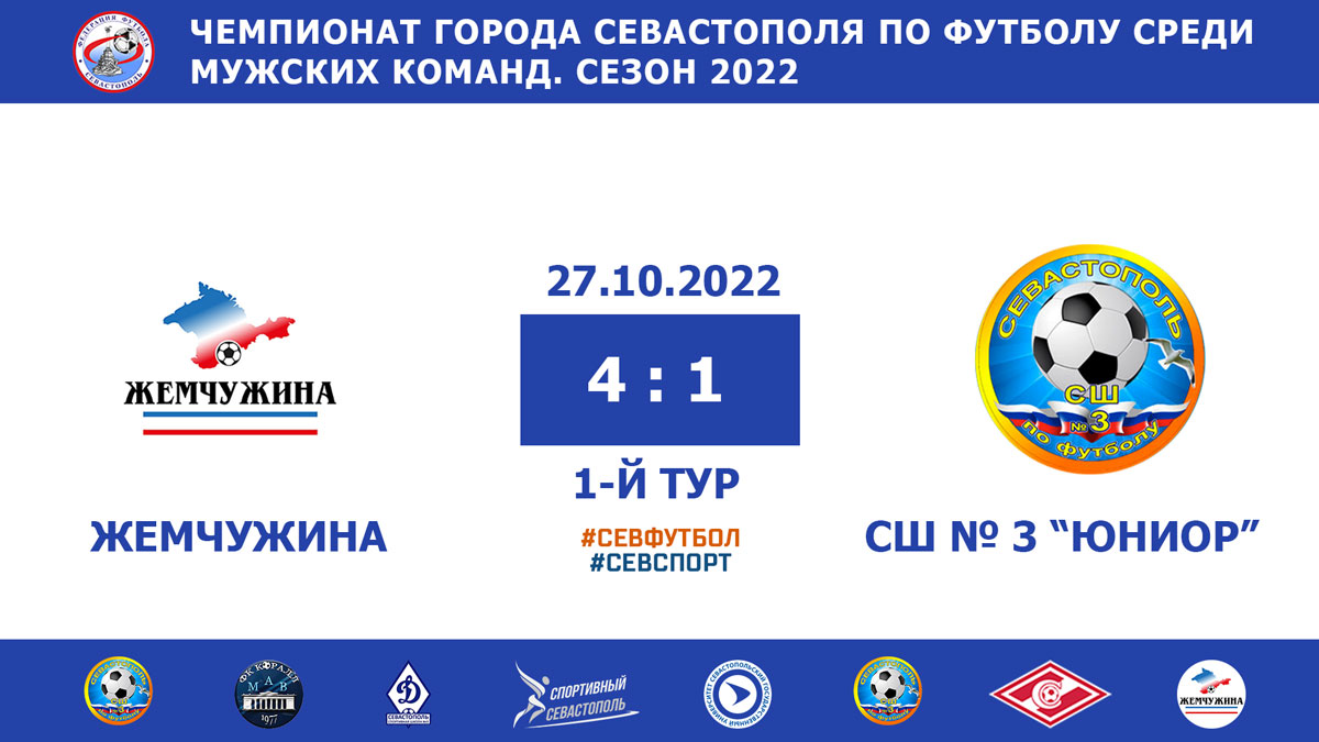 Чемпионат Севастополя по футболу – 2022. 1-й тур. «Жемчужина» – СШ № 3 «Юниор» – 4:1. Протокольные данные