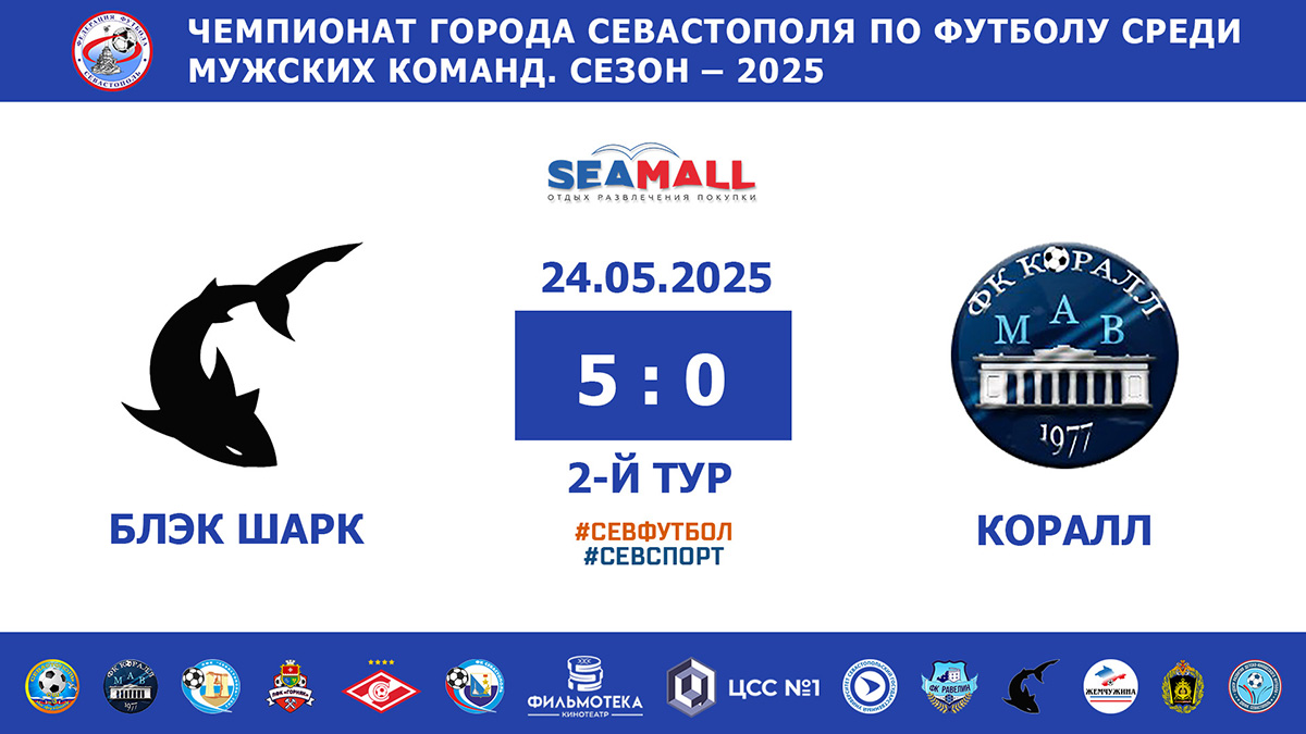 Чемпионат Севастополя по футболу – 2025. ФК «Блэк Шарк» – ФК «Коралл» – 5:0. Протокольные данные