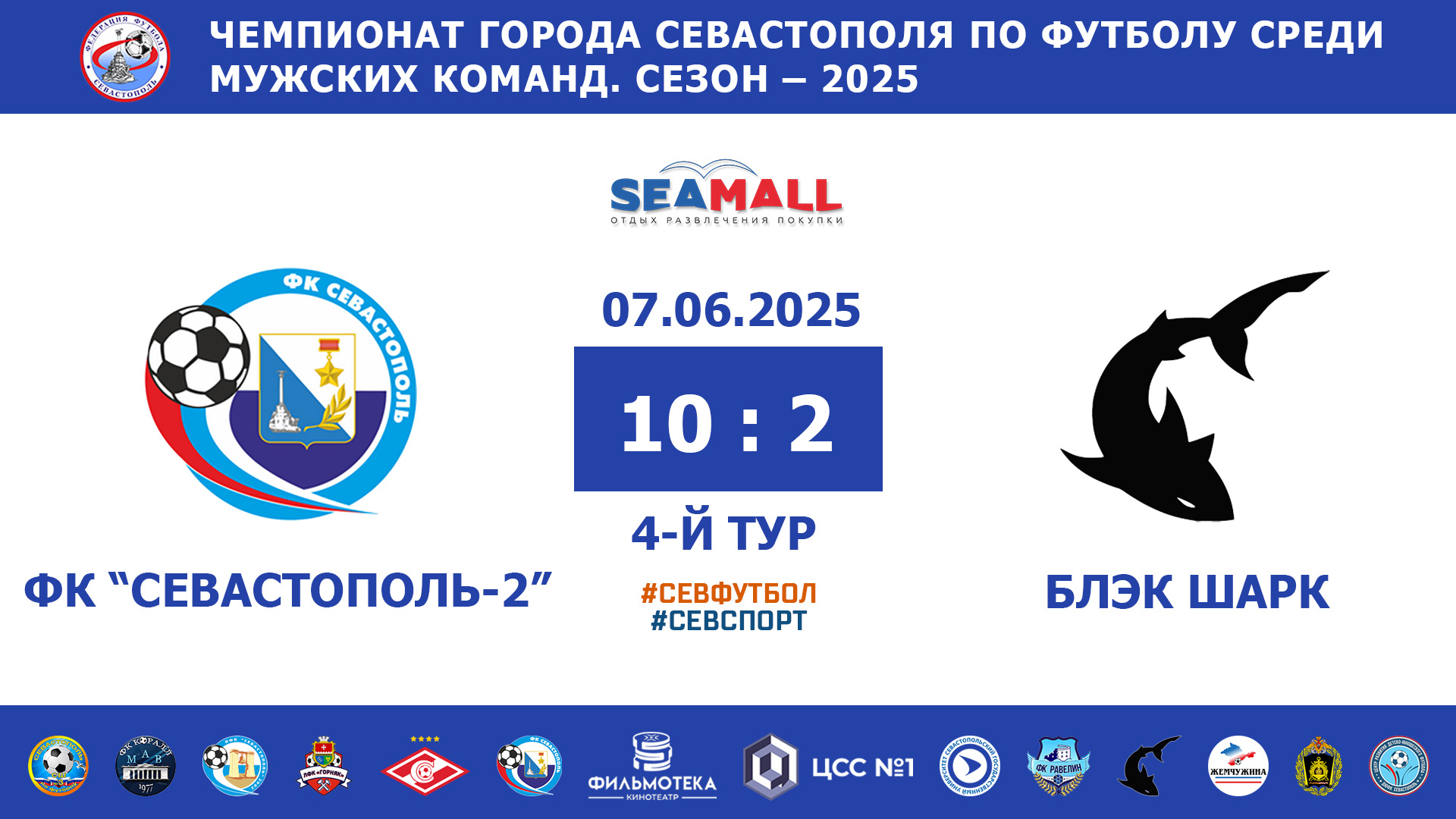 Чемпионат Севастополя по футболу – 2025. СШ № 3 – ФК «Севастополь-2» – «Блэк Шарк» – 10:2. Протокольные данные