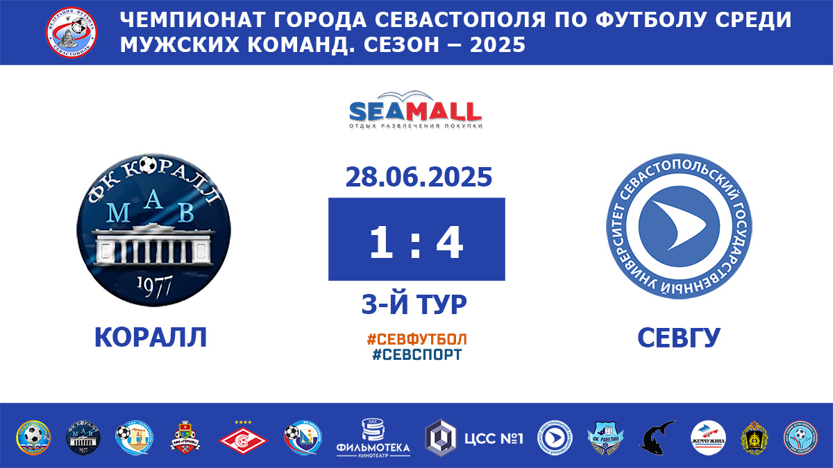 Чемпионат Севастополя по футболу – 2025. ФК «Коралл» – «СевГУ» – 1:4. Протокольные данные
