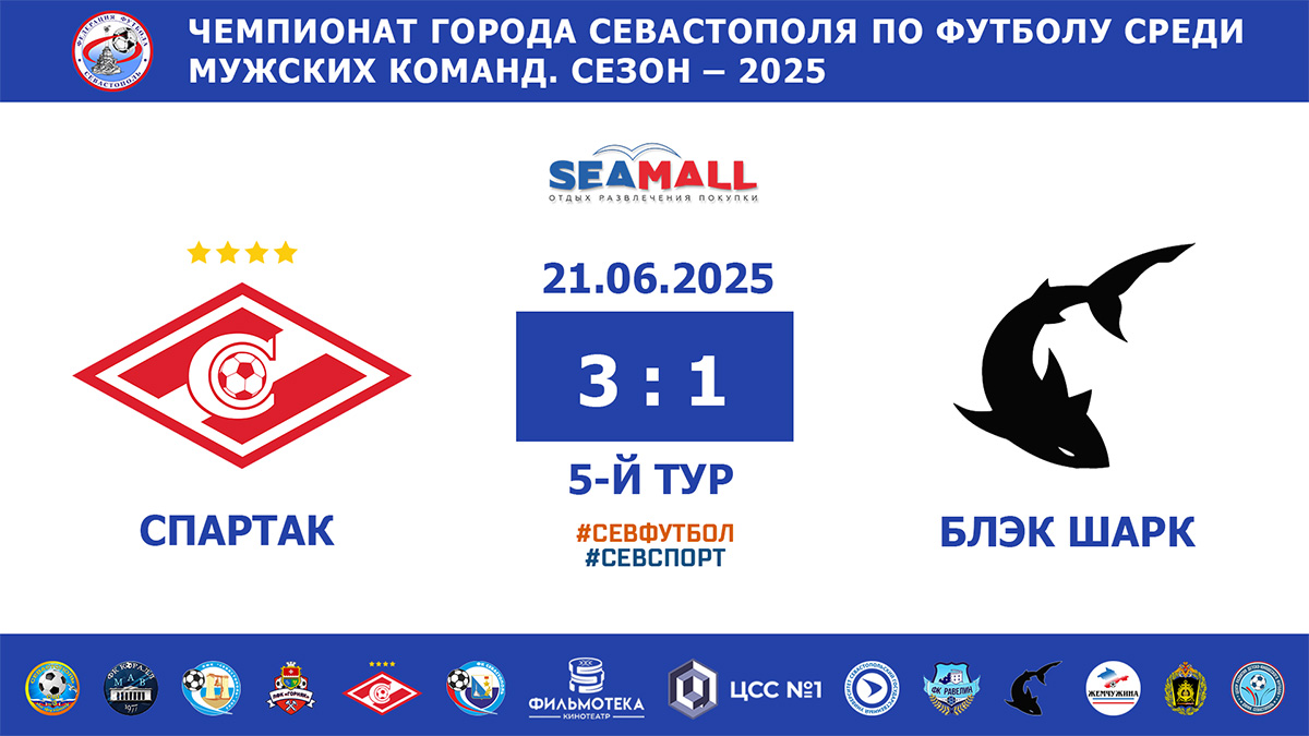Чемпионат Севастополя по футболу – 2025. «Спартак» – «Блэк Шарк» – 3:1. Протокольные данные