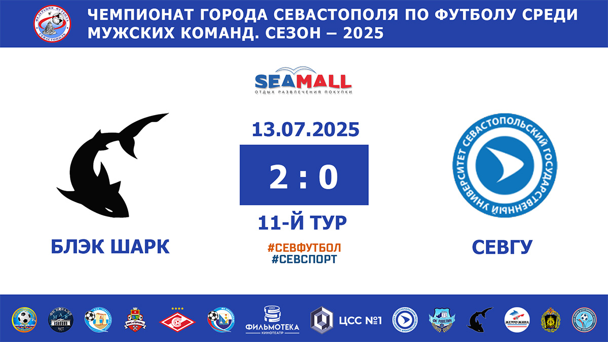 Чемпионат Севастополя по футболу – 2025. «Блэк Шарк» – СевГУ – 2:0. Протокольные данные