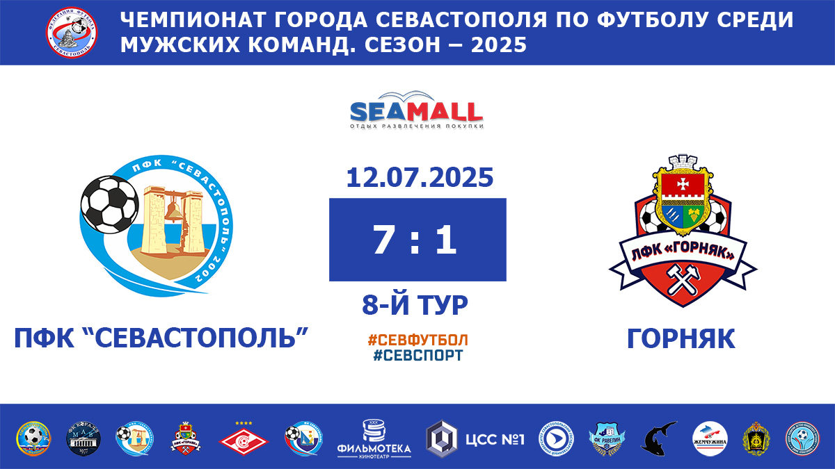 Чемпионат Севастополя по футболу – 2025. ПФК «Севастополь» – «Горняк» – 7:1. Протокольные данные
