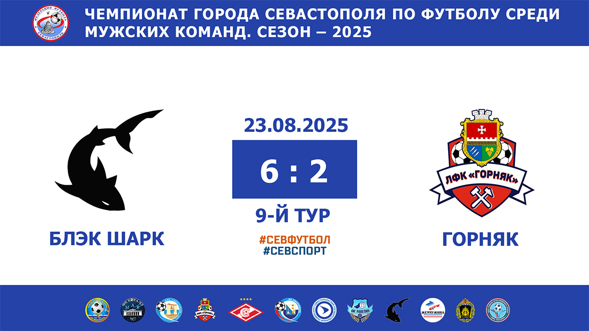 Чемпионат Севастополя по футболу – 2025. «Блэк Шарк» – «Горняк» – 6:2. Протокольные данные