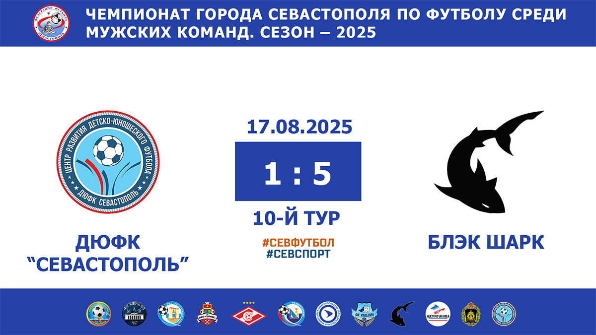 Чемпионат Севастополя по футболу – 2025. ДЮФК «Севастополь» – ФК «Блэк Шарк» – 1:5. Протокольные данные