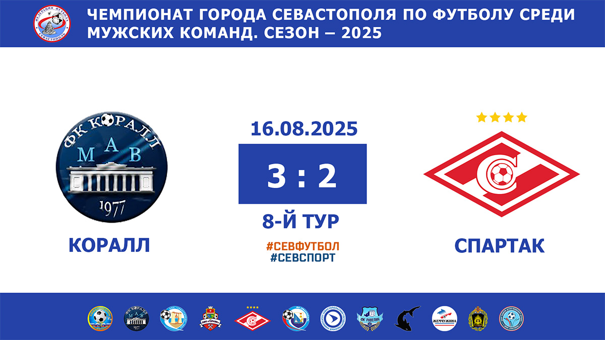 Чемпионат Севастополя по футболу – 2025. «Коралл» – «Спартак» – 3:2. Протокольные данные