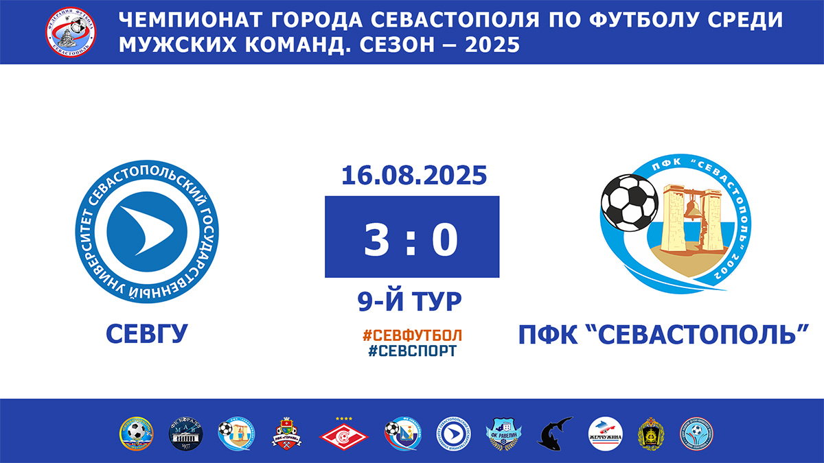 Чемпионат Севастополя по футболу – 2025. СевГУ – ПФК «Севастополь» – 3:0. Протокольные данные