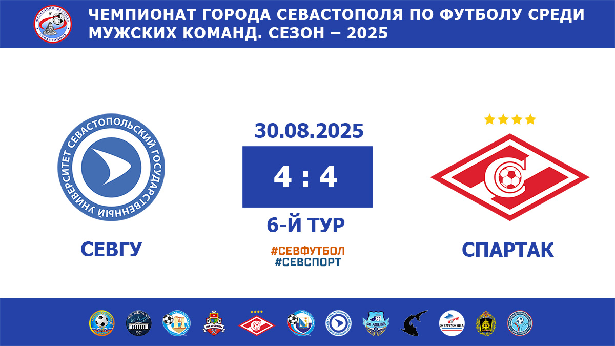 Чемпионат Севастополя по футболу – 2025. СевГУ – «Спартак» – 4:4. Протокольные данные