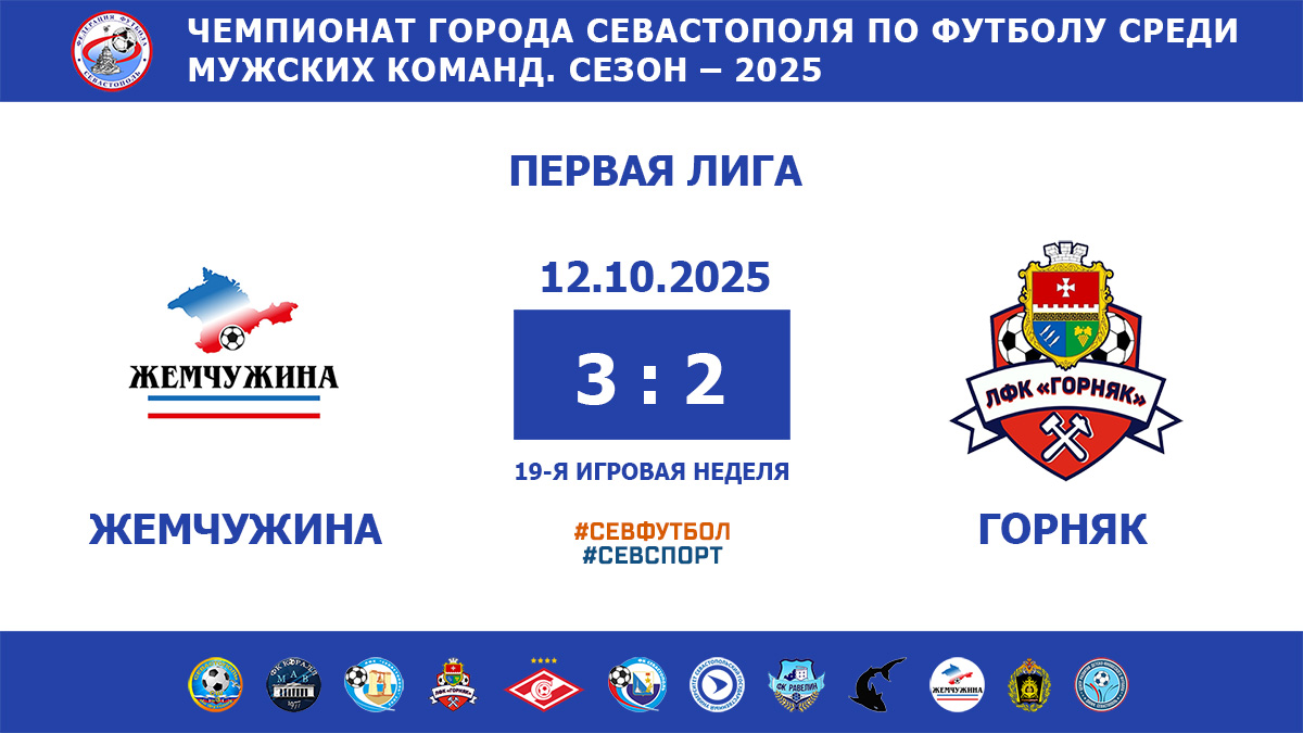 Чемпионат Севастополя по футболу – 2025. «Жемчужина» – «Горняк» – 3:2. Протокольные данные