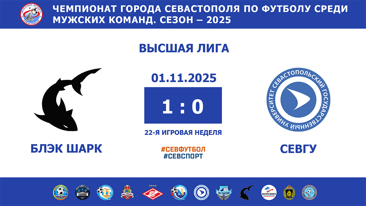 Чемпионат Севастополя по футболу – 2025. «Блэк Шарк» – СевГУ – 1:0. Протокольные данные